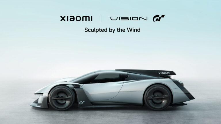 Side view of the silver Xiaomi Vision Gran Turismo concept displayed on the Xiaomi Auto international website.