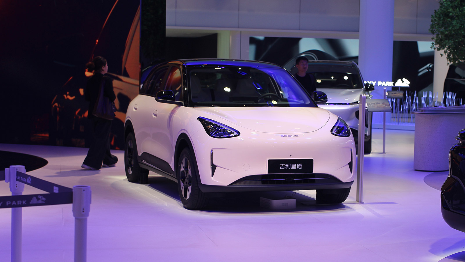 A Geely Xingyuan compact electric vehicle on display at the 2025 Shanghai auto show.