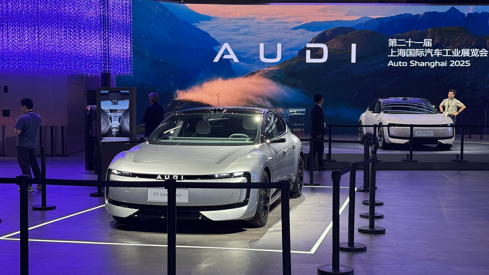 An AUDI E5 Sportback electric vehicle on display at the Shanghai auto show in April 2025.