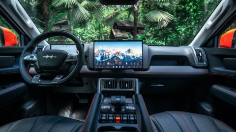 BYD Shark dashboard featuring a digital instrument cluster, central touchscreen and center console.
