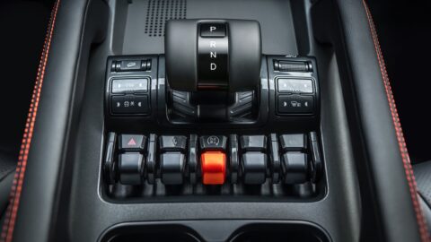 Close-up of the BYD Shark center console showing the gear selector and physical switches.