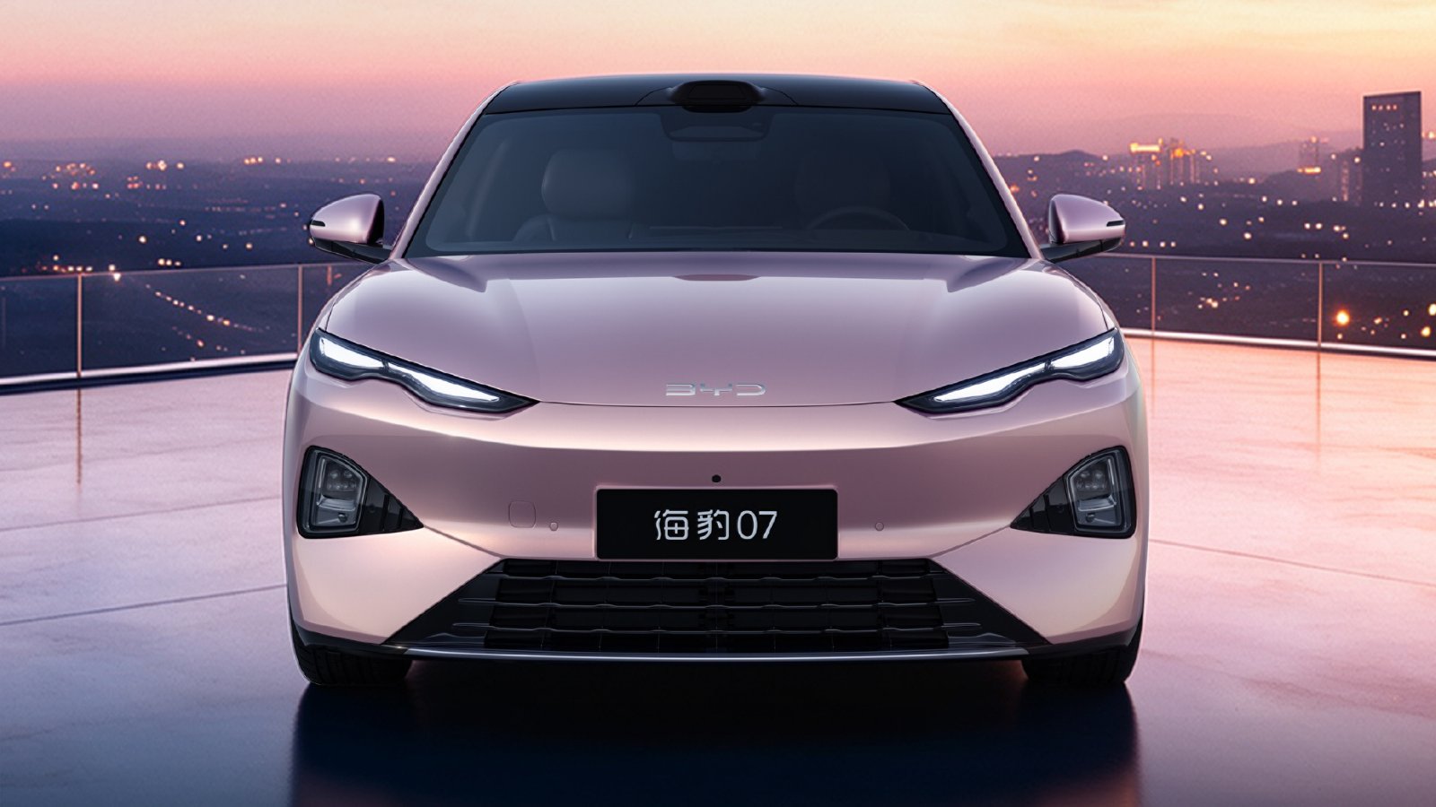 Front view of the second-generation BYD Seal 07 sedan, showing redesigned daytime running lights and roof-mounted LiDAR.