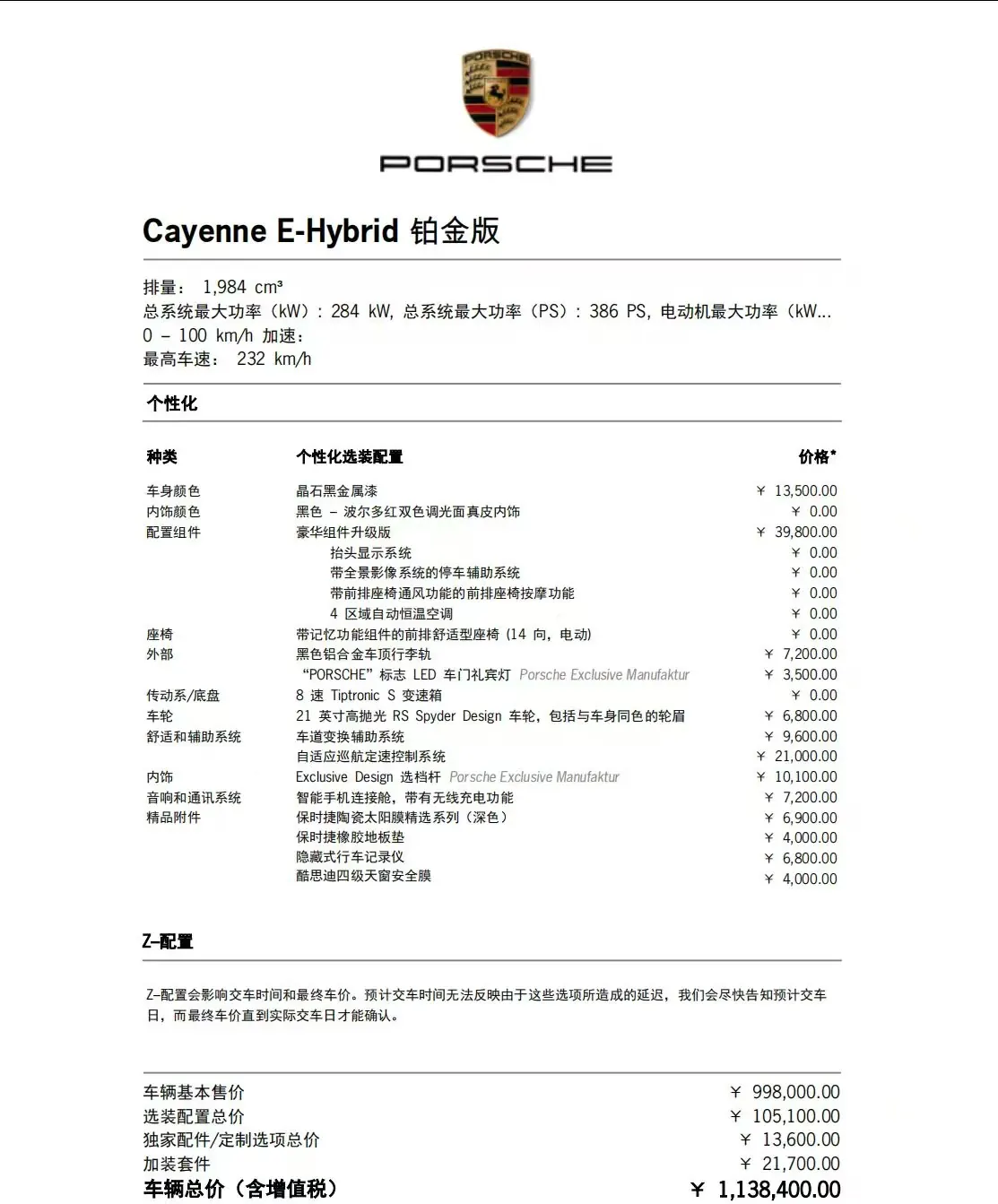 Porsche Cayenne New Energy (Imported) 2023 Cayenne Oil and Electric Hybrid 2.0T Platinum Automatic Gear 10